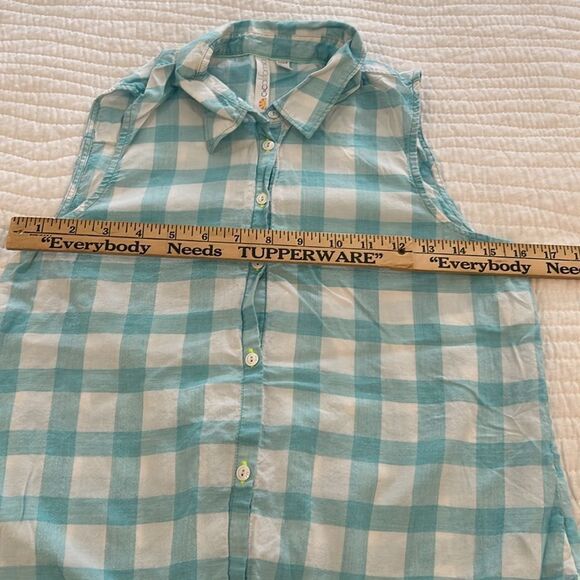 C&C California Women's Windowpane Tie Front Shirt Maui Blue Button-up Shirt S - Picture 3 of 5